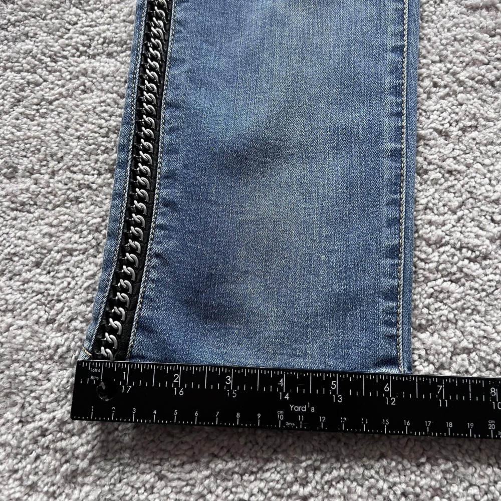 Alice + Olivia Chain Studded Side Stripe Slim Jeans Womens 27 Blue Mid Rise - Picture 15 of 16